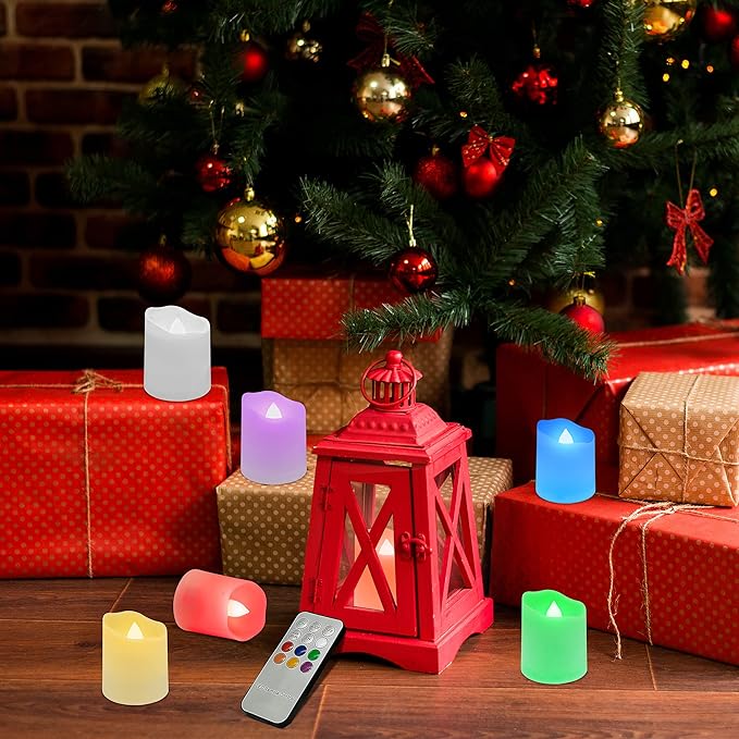 Rechargeable LED Color Changing Tea Lights USB Flameless Warm White Flickering Votive Candles with Remote for Halloween Christmas Romantic Home Decor