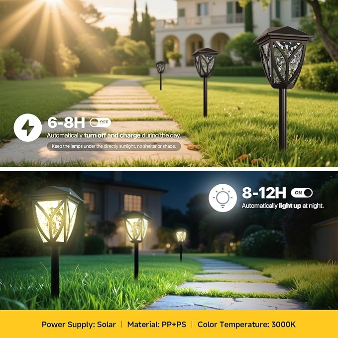 Ensenior Solar Lights Outdoor, 3000K LED Solar Garden Lights for Pathway Yard Patio Walkway Planter Walkway Landscape Lighting, IP65 Waterproof, Energy-Efficient Landscape Lighting, 6-Pack