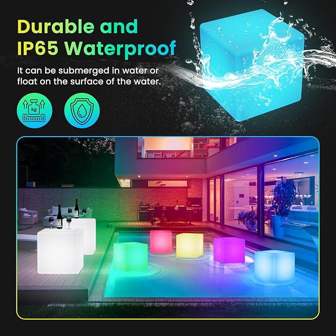 LOFTEK 4-inch LED Cube Lights: RGB 16 Colors Tesseract Cube, Cosmic LED Mood Lamp with Remote Control, IP65 Waterproof Rechargeable Bedside Lamp Night Lights for Kids Nursery Toys Gift