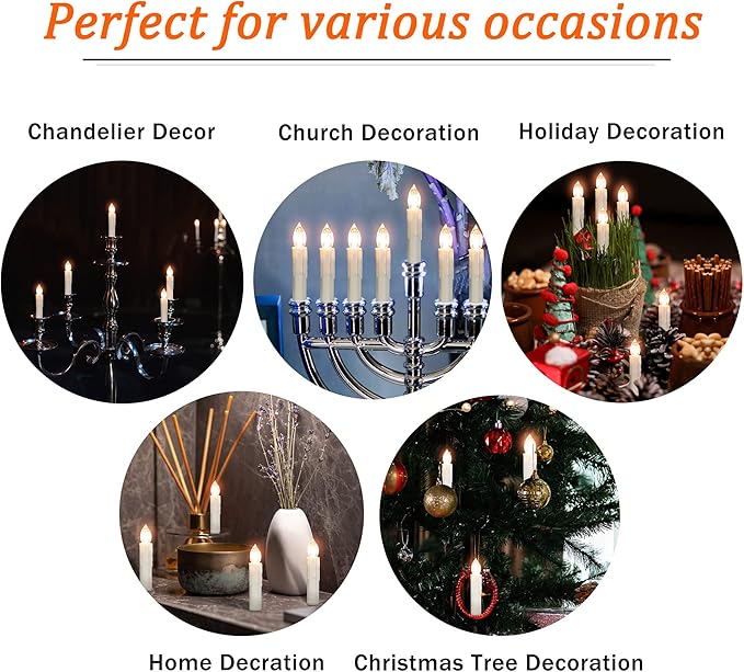 Flameless Candle LED Taper Candlesticks 4inches Battery Powered Chandelier Remote Candle Sticks LED Tapered Candles with Clips for Weddings Vigil Menorah Harry Potter,10pcs