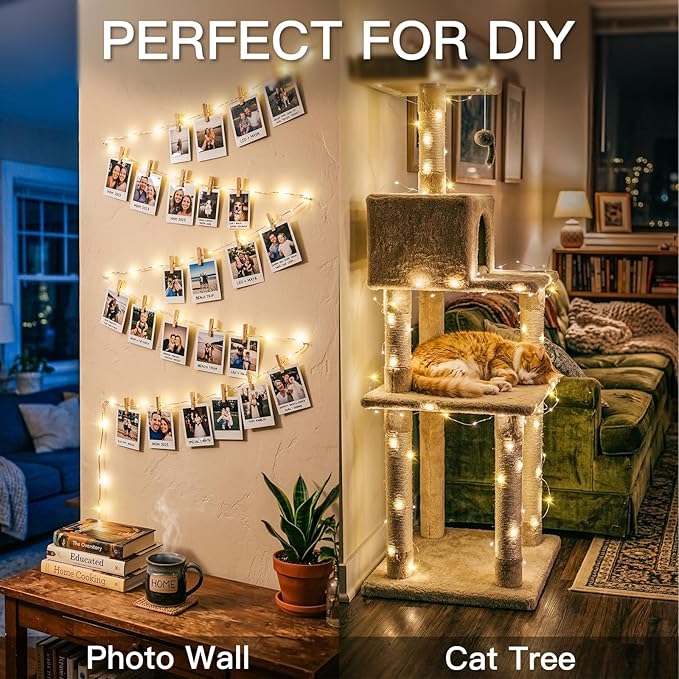suddus 66ft 200 LED Outdoor String Lights,Fairy Lights Battery Operated with Remote, Twinkle Lights Battery Operated for Bedroom, Dorm, Patio, Fireplace,Garden, Party, Wedding DIY,Indoor(Warm White)