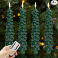 Christmas Tree Candles with Remote, 4 Pack Green Flameless Taper Candles Battery Operated, Real Wax 9.6 Inch Flickering Led Christmas Tree Candlesticks Decorations for Winter Home Holiday Xmas Gift
