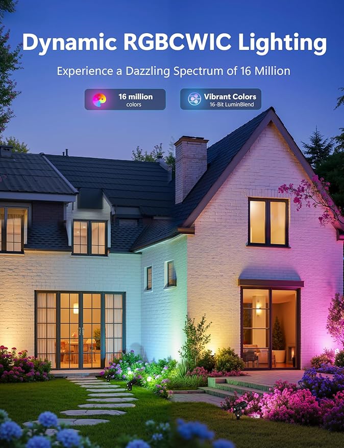 Smart Landscape Lights, APP Controlled RGBCW Color Changing Spot Lights, IP65 Waterproof 24V Low Voltage Outdoor Spotlights for Garden Yard Pathway Holiday Decor (No Adapter)
