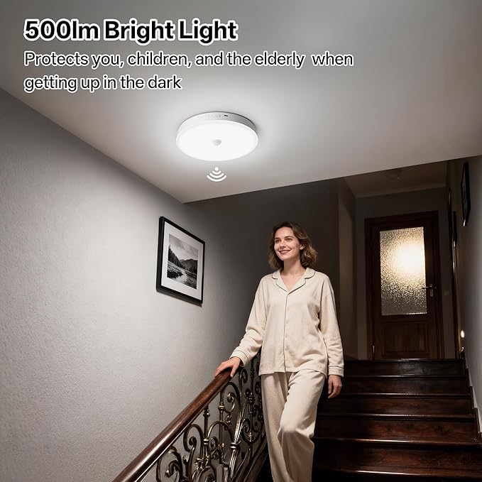 Homelist 2026 New 12000mAh Rechargeable Ceiling Light, Motion Sensor Ceiling Light with Remote, Battery Operated Closet Light for Shower, Garage, Porch, 6500K Cool White, 2 Pack