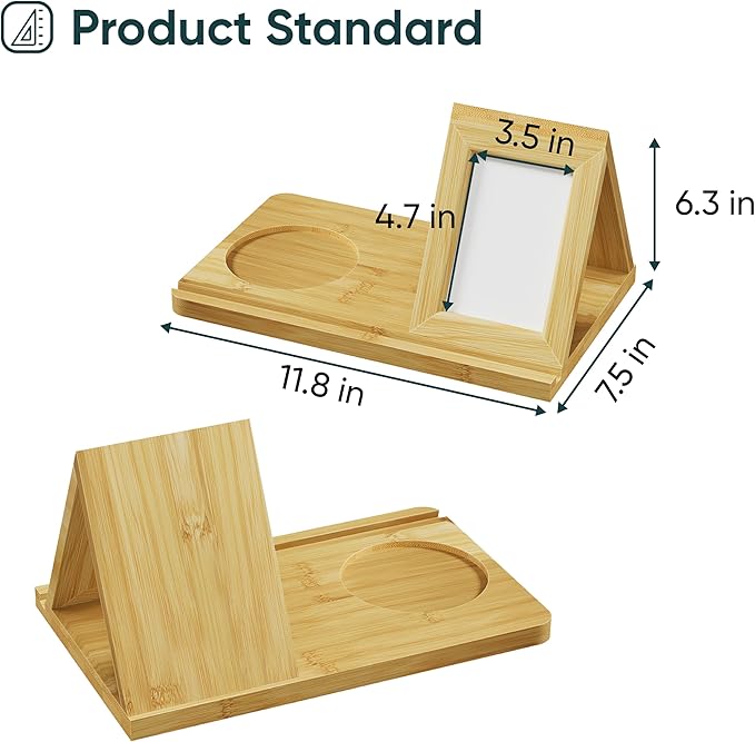 Semiocthome Fathers Day Gifts Picture Frame Phone Docking Station with Book Rest, Desk Nightstand Organizer with Book Rest, Present for Men Birthday Anniversary Ideas