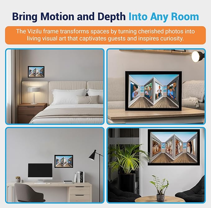 3D Picture Frame with Reverse Perspective Illusion – Premium Wall-Mount Display for 12x18 Photos – Modern Matte Black Gallery Décor And Interactive Motion Effect for Home or Office