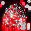 LAMPHOME 100LED String Light, Fairy Lights Battery Operated, Remote Control Timer Twinkle String Lights 8 Modes Firefly Lights for Garden Party Indoor Decor (White+Red)