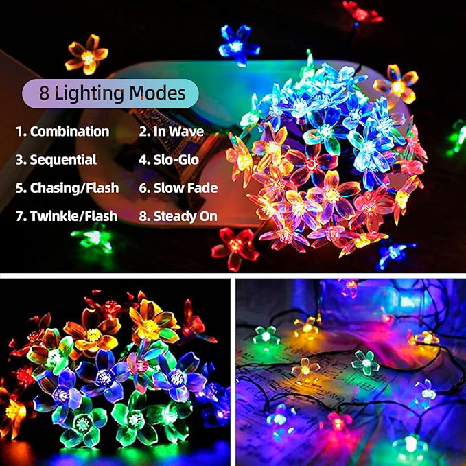 ITICdecor Solar Flower String Lights Outdoor Waterproof 50 LED Solar Powered Fairy Lights for Garden, Fence, Patio, Yard, Christmas Tree & Party Decor (Multi-Color)
