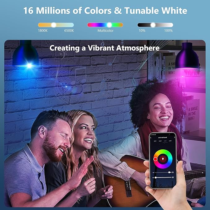 OHLUX Smart WiFi & Bluetooth Alexa Light Bulbs, 10W (100W Equivalent) Color Changing Light Bulbs with Music Sync,Compatible with Alexa Google Home Siri, A19 E26 900LM 4Pack