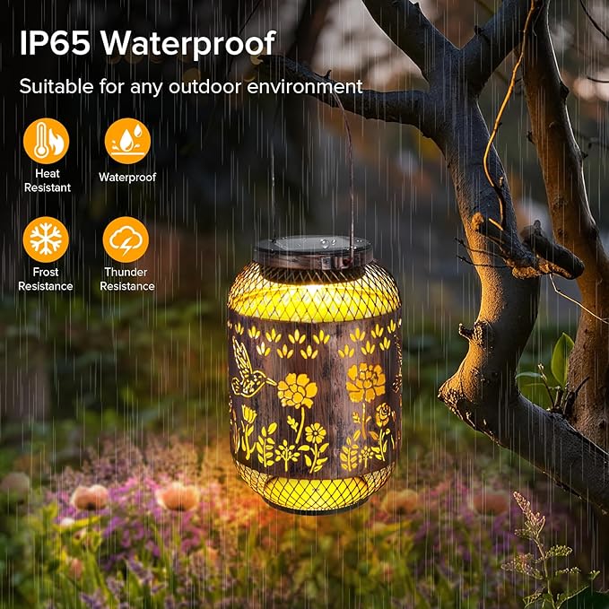 Solar Lanterns Outdoor Waterproof - Hummingbird Solar Lights for Garden, Hanging Metal Lantern Decor for Patio, Yard - Christmas Mothers Day Gifts for Women, Mom, Grandma (Hummingbirds, 2)