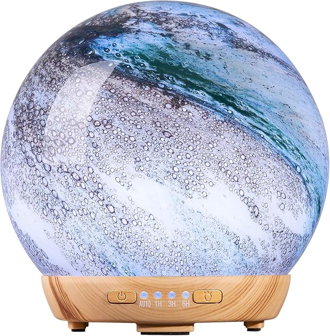 Moon Essential Oil Diffuser, Glass Cool Mist Humidifier with 4 Timer,7 LED Colors and Waterless Auto Shut-Off Settings for Baby Home Office (250ml)