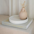 Decorative Concrete Tray & Book Decor Set - Scalloped Tray & Linen Box Enhance Your Coffee Table or Bookshelf Decor - Stylish Home Decoration for Your Living or Dining Room & as a Housewarming Gift
