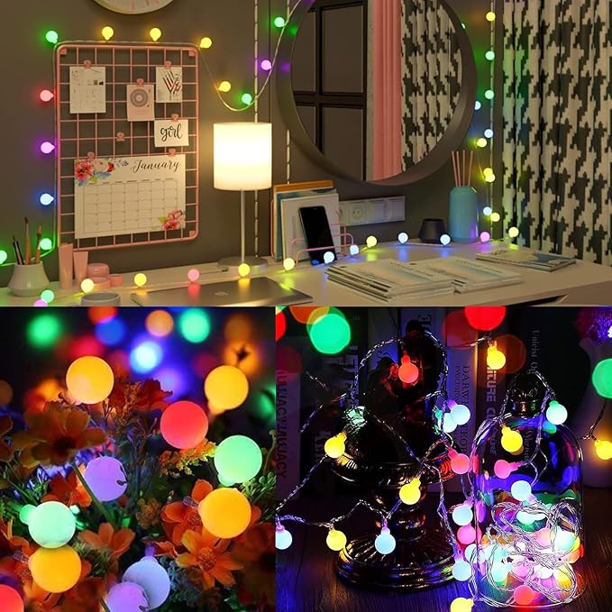 Globe Led String Lights Indoor 19 Color Changing String Lights Plug in 38ft 100 LED Fairy Lights with Remote Timer 7 Modes for Bedroom Dorm Party Camping Outdoor Christmas Lights Xmas Decoration