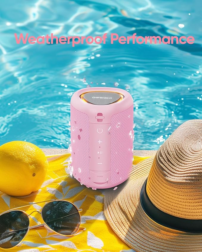 Portable Bluetooth Speaker Beach Vacation Essentials: Powerful Crystal Clear Sound/Dynamic Light/IPX5 Waterproof/All Day Playtime/BT 5.3/TWS Paring, Small Wireless Speaker for Outdoor|Travel|Camping