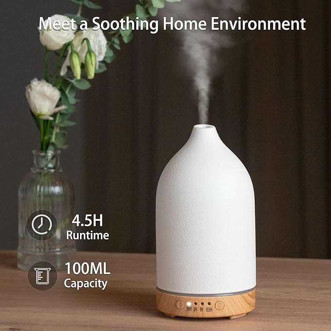 BOXING Essential Oil Diffuser, 3 in 1 Aromatherapy Diffusers for Home Large Room, 7 Colors of Night Light and Quiet for Bedroom, Fragrant Scent & Ceramic Gift Idea, Timer, Auto Shut-Off, 100ML, White