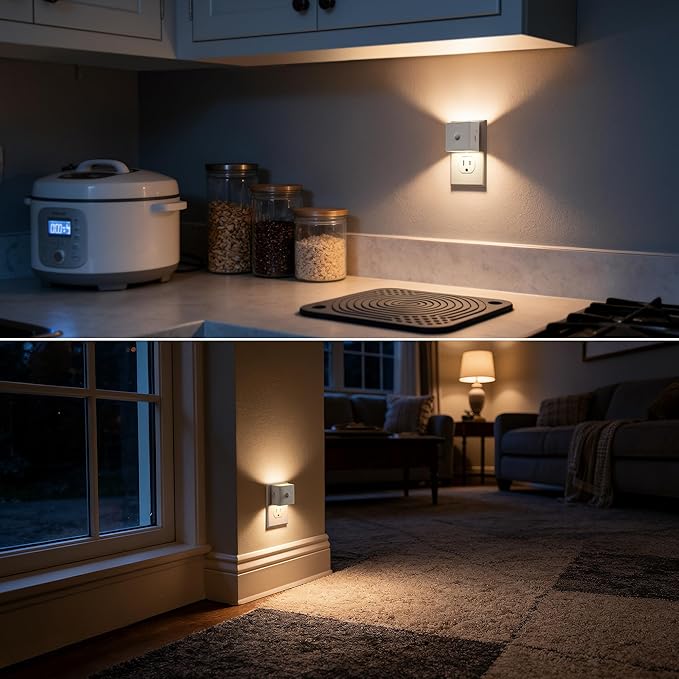 DORESshop LED Night Lights Plug into Wall [2 Pack], Motion Sensor Night Light Brightness Adjustable Motion Activated Nightlight with Dusk to Dawn for Bedroom, Bathroom, Hallway, 3000K, White