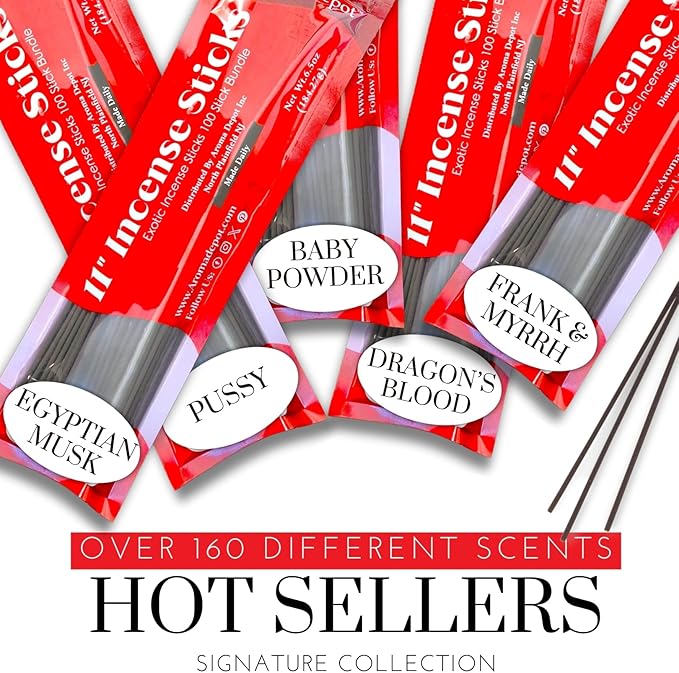 Aroma Depot Dragons Blood Most Exotic 11'' Incense Sticks. Approx. 85 to 100 Sticks Per Bundle, Each Natural Stick Burns for 45 mins to 1 Hour Each. Long Lasting. Guarantee 100% Pure