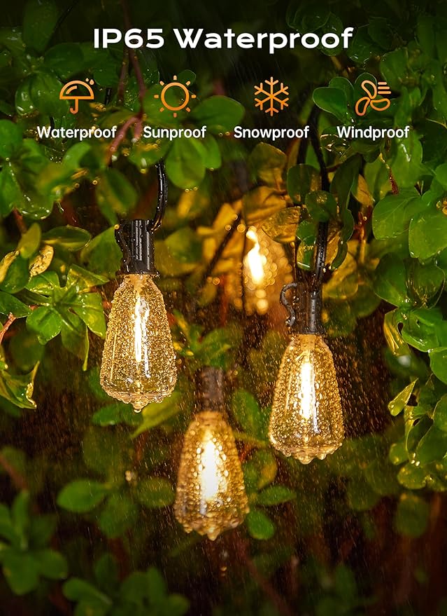 Minetom 152FT Outdoor String Lights with Remote, 48+2 Shatterproof ST38 LED Bulbs, Waterproof Patio Lights with 3 Modes, Dimmable & Connectable 2700K Hanging Lights for Backyard Porch Deck Balcony