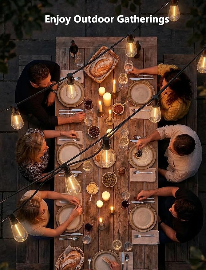 45FT Outdoor String Lights, 30 ST40 Shatterproof Vintage Edison Bulbs, Black Cord Waterproof LED Plug-in Commercial Patio Light, Hanging Decor for Large Backyard Wedding