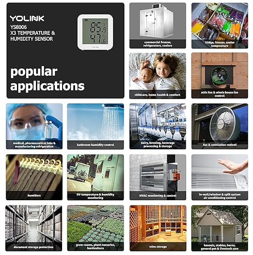 YoLink X3 version Temperature & Humidity Sensor, Supports App Real-Time Data Refresh, Alexa, IFTTT, Home Assistant Integration - YoLink Hub Included