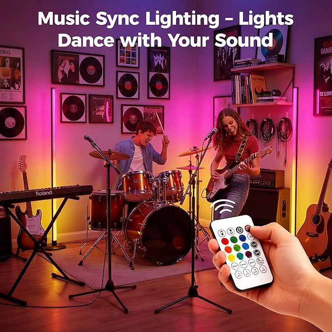ICRGB Corner Floor Lamp, 2 Pack Smart LED Floor Lamps with App & Remote Control, Music Sync, 16 Million Colors, Auto Timer, Modern Ambient Standing Light for Gaming Room, Living Room, Bedroom