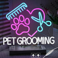 Pet Grooming Neon Sign for Wall Decor, Dimmable Paw Grooming Salon Neon Light, USB Powered Dog Grooming Led Light Up Open Sign for Pet Shop,Pet Hospital,Pet Salon Store Wall Art