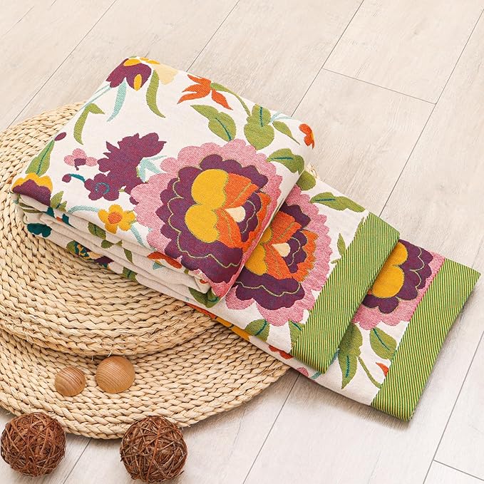 Boho Throw Blanket for Bed Couch 100% Cotton Ultra Soft Large Rustic Quilt t Queen Blanket,Bird Floral Printed Farmhouse Bed Blankets 80"×90", Decorative Reversible Muslin Bed Cover for All Seasons
