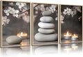 ZHJIOFXG 3 Piece Zen Canvas Wall Art Stacked Stones Cherry Blossom Candle Spa Wall Decor Calming Minimalist Neutral Poster Print Art for Bathroom Bedroom Yoga Room Office Living Room 16x24in Unframed