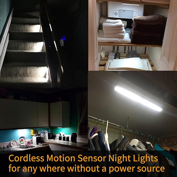MOSTON Motion Sensor Closet Lights, 20 LED Cordless Under Cabinet Lighting with Built-in Rechargeable Battery, Stick-on Anywhere Magnetic Night Lamp for Cupboard Cabinet Kitchen Stairs