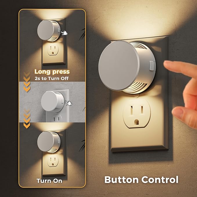 L LOHAS LED Night Lights Plug into Wall,White Night Light Dusk to Dawn Sensor,Brightness Adjustable,3000K Warm White Nightlight for Adults Hallway Bathroom Bedroom