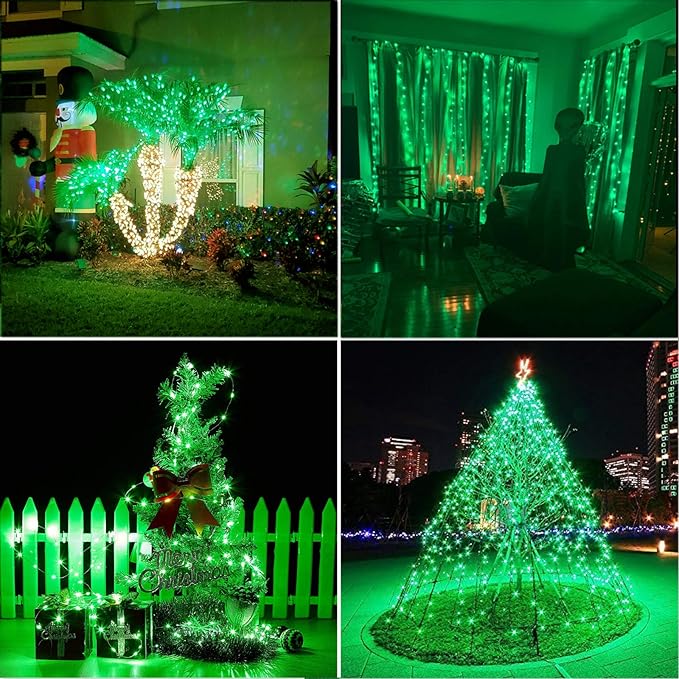 RUICHEN Silver Wire Fairy Lights Plug in 33 Ft 100 LED String with Spool, Green