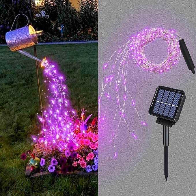 VOOKRY 10 Strands 200 LEDs Solar Fairy Lights Outdoor Waterproof, Solar Powered String Lights 8 Modes DIY Watering Can Lights for Party Wedding Patio Yard Garden Tree Decorations(Purple)
