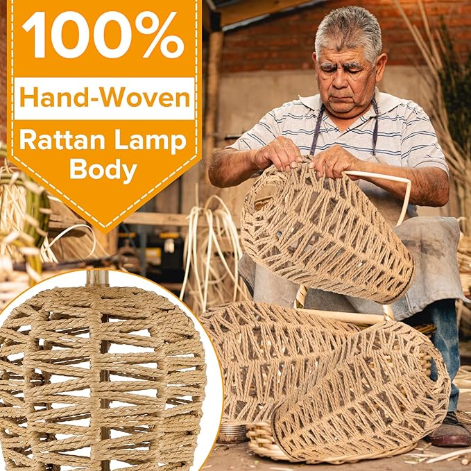 Boho Table Lamp,Touch Control & 3 Way Dimmable, 100% Hand Woven Rattan Coastal Farmhouse Bedside Nightstand Lamp for Bedroom, Living Room, Office (Bulb Included)