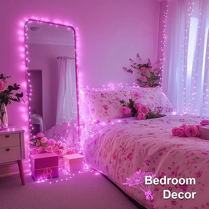 JMEXSUSS Pink USB Fairy Lights, 33ft 100 LED Pink String Lights with Remote, Aesthetic Room Decor for Teen Girls, Kawaii Gaming Girl Setup, Dorm Birthday Party Preppy Decor, Gift for Her