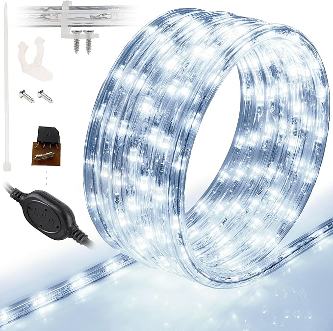 WYZworks 576LEDs 50ft LED Outside Rope Lights, Outdoor ETL Certified Waterproof Permanent 360 Degree Light Emitting, Flexible Tube, Connectable, Christmas Palm Tree Exterior Landscape, Cool White