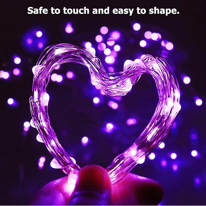 RUICHEN Plug in Fairy String Lights with Switch, Waterproof 66 Ft 200 LED Copper Wire Firefly Lights for Christmas, Parties, Wedding, Ceiling, Craft, Vases, Purple