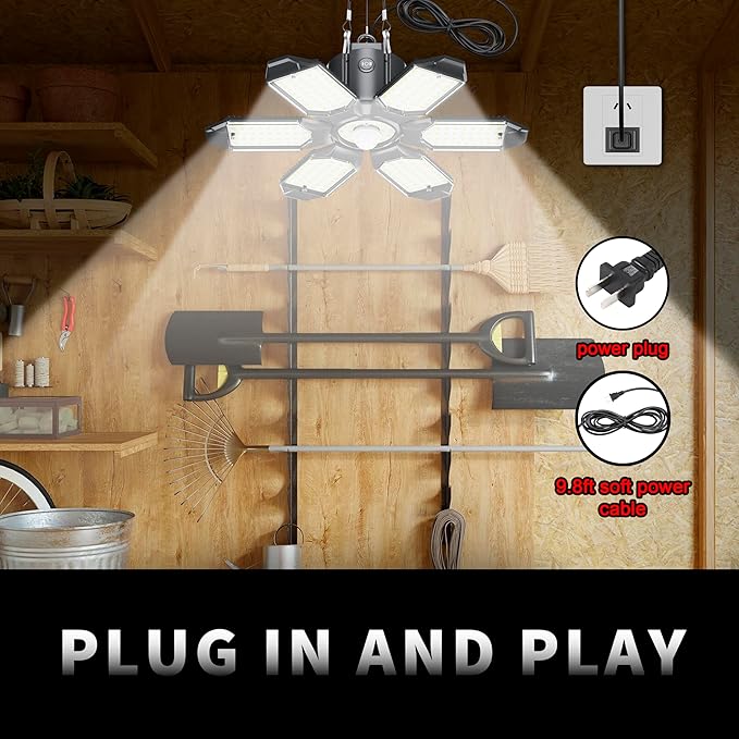 Motion Sensor Garage Light, 200W 20000LM Plug in Motion Sensor Light Indoor, Shop Lights for Garage Motion Activated Deformable Panels, Dusk to Dawn Sensor Light for Basement, Workshop, Warehouse