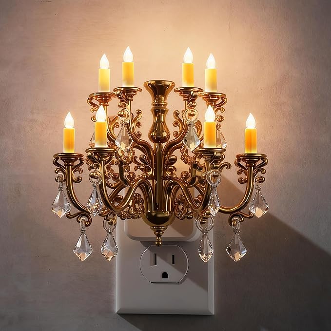 Briignite LED Night Lights Plug into Wall, Chandelier Night Light with Dusk to Dawn Light Sensor, Dimmable Golden Nightlight Plug in, 3000K Soft White for Bathroom Bedroom Hallway Kitchen