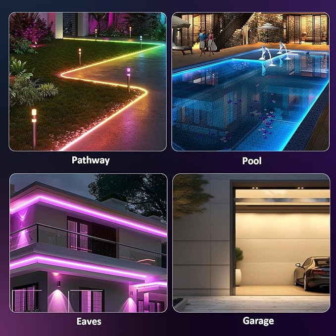 200FT Outdoor RGB LED Strip Lights, IP68 Music Sync Led Lights with App Control and Remote,Color Changing Waterproof Led Rope Lights for Outdoor, Balcony, Roof, Garden, Stairs