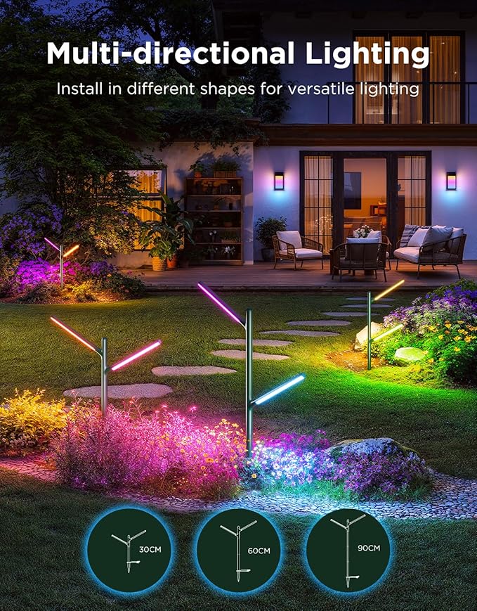Govee Outdoor Garden Lights 2 Pack, RGBWWIC IP66 Waterproof Pathway Lights, 16 Million Colors, 64 Scenes for Outdoor Decor, Patio, Landscape Lighting, Compatible with Alexa, Google Assistant, Matter