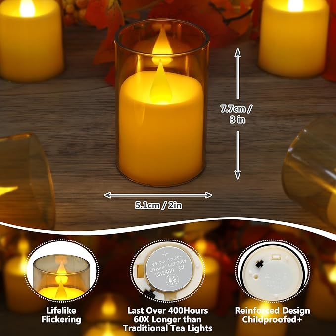 Topstone 6 pcs Flameless LED Tea Light Candles with Remote Control,Realistic Flickering, 400+ Hours Battery Life, CR2450 Battery Included, Dimmable, Timer Function,for Home Decor, Wedding, Party