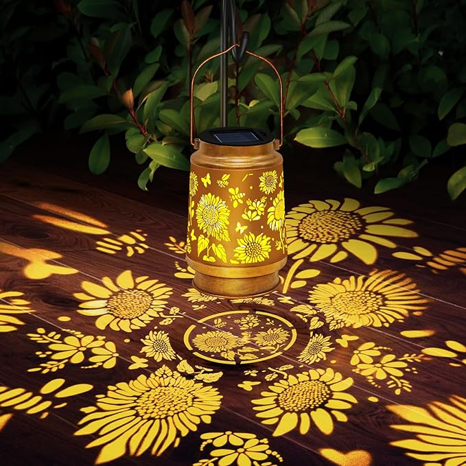 Solar Lanterns Outdoor Waterproof Hanging Solar Lights, Sunflower Garden Decor, Hanging Metal Garden Lights for Yard Patio Lawn Landscape, Birthday Gifts for Women Mom,Grandma Christmas Gifts