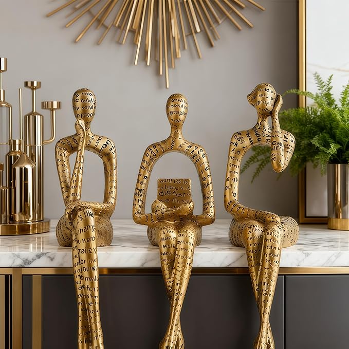 XINXUAN Letter - Gold Statue Home Decor - Modern Bookshelf & Desk Decor - 3 Piece Set