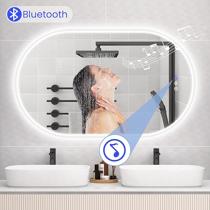 STARLEAD 36"x20" Oval LED Bathroom Mirror with Bluetooth Speaker, Dimmable Lighting, 3 Color Modes, Anti-Fog, Touch Control Wall Mounted Vanity Mirror
