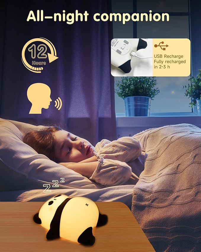 Voice Control Panda Night Light, 6 Colors 30-Minute Timer, Cute Animal Silicone Nursery Night Light Rechargeable Table Lamp Bedside Lamp with Touch Sensor for Baby Holiday Gift for Boys & Girls