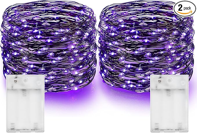 Dazzle Bright Halloween Fairy String Lights, Total 40FT 120LED Copper Wire Battery Operated Waterproof Lights, Halloween Decorations for Indoor Home Outdoor Garden Patio Party Decor (Purple)