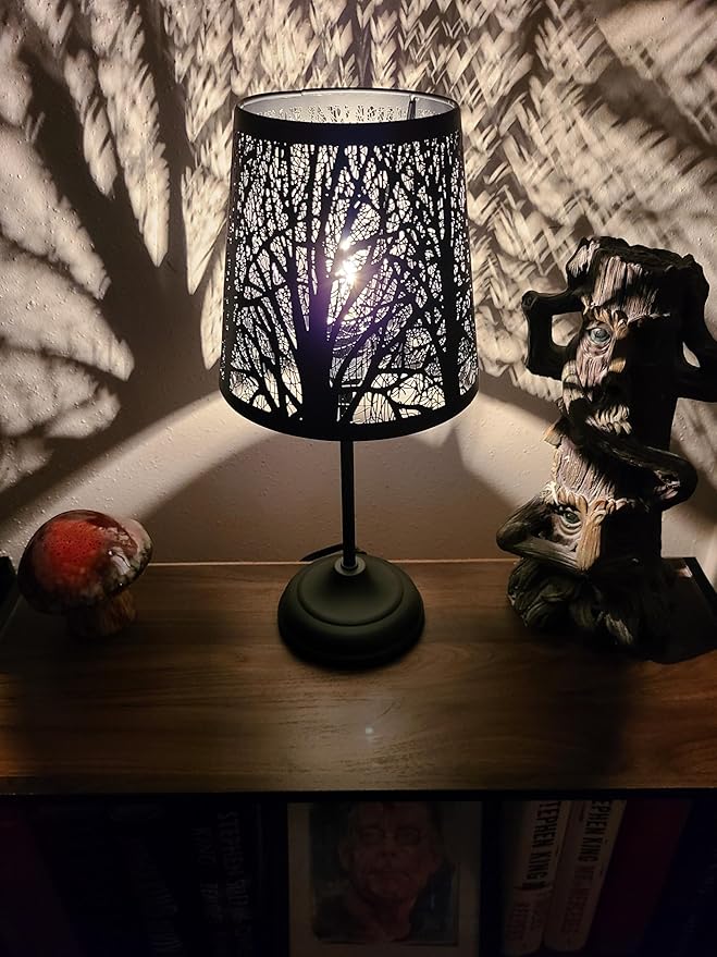 3 Level Dimmable Touch Table Lamps Set of 2, Black Metal Tree Pattern Shadow Lamp, Small Bedside Night Light for Kids, Vintage Accent Decor Lamp Halloween Indoor Mood Lighting Bedroom Living Room