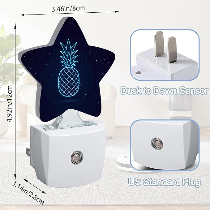 Pineapple Starry Sky Nightlight,Abstract Blue Line Star Night Lights Plug into Wall Decorations for Bedroom Bathroom,Dusk to Dawn Sensor Kitchen Hallway Stairs Energy Efficient Desk Lamp