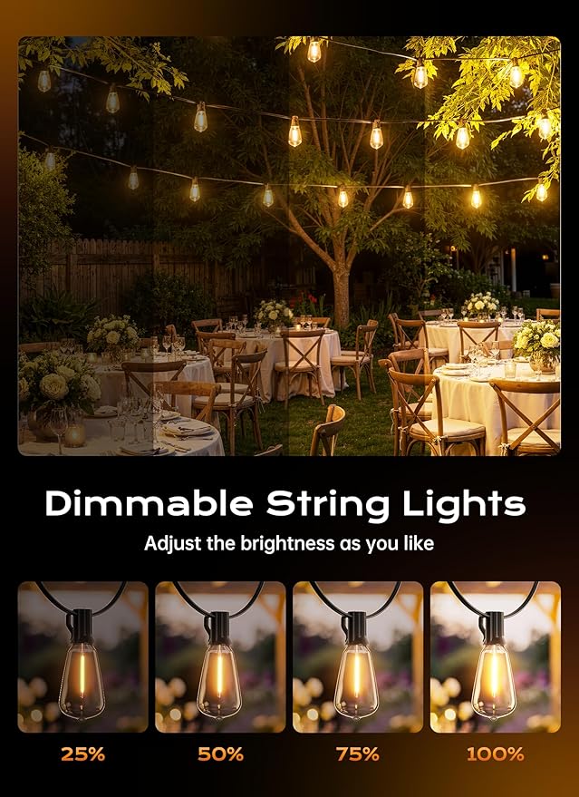 Minetom 152FT Outdoor String Lights with Remote, 48+2 Shatterproof ST38 LED Bulbs, Waterproof Patio Lights with 3 Modes, Dimmable & Connectable 2700K Hanging Lights for Backyard Porch Deck Balcony