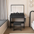 Vanity Desk with Large Mirror and Stool, Makeup Table with LED Lighted - 3 Color Models, Makeup Desk with 5 Drawers & Power Outlet, Dressing Makeup Table for Women Girls Bedroom, Black